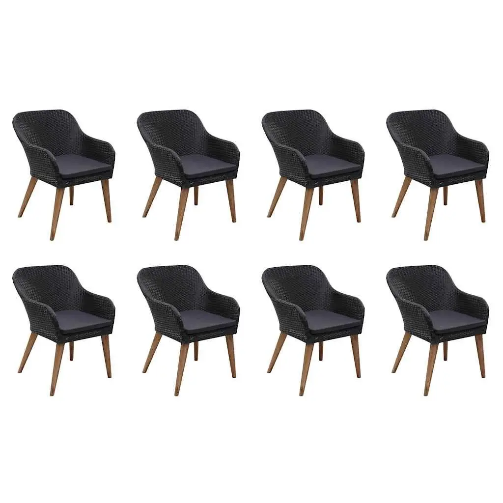 9 Piece Outdoor Dining Set Poly Rattan Patio Furniture with Cushions Black