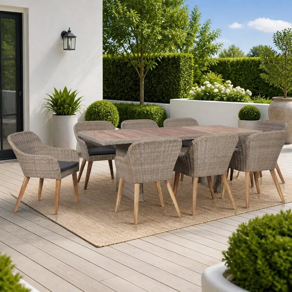 9-Piece Outdoor Dining Set in Brown