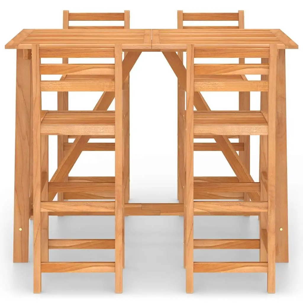 5 Piece Acacia Wood Bar Set Brown Stools Patio Garden Furniture Outdoor