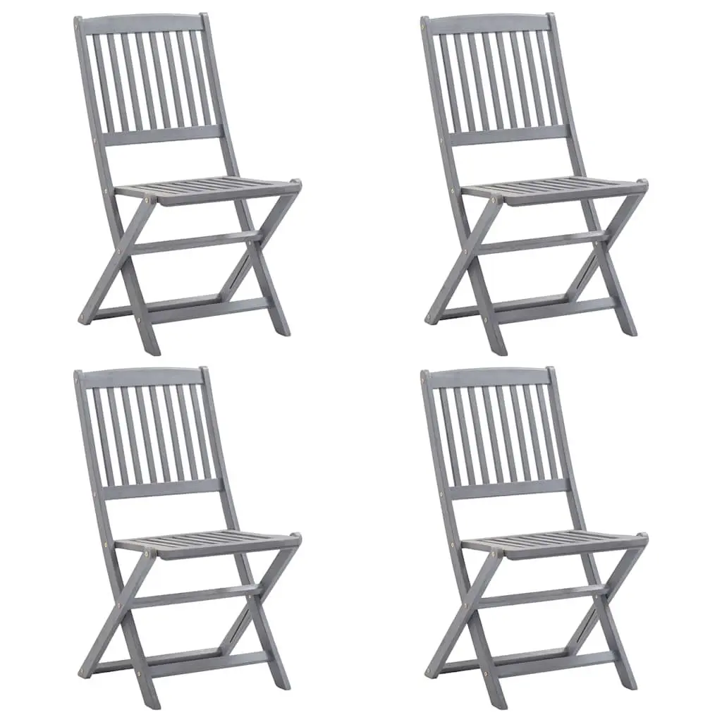5 Piece Foldable Outdoor Dining Set Grey Wash Acacia Wood Garden Furniture