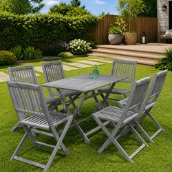Ideal for Gardens: 7 Piece Folding Dining Set in Grey