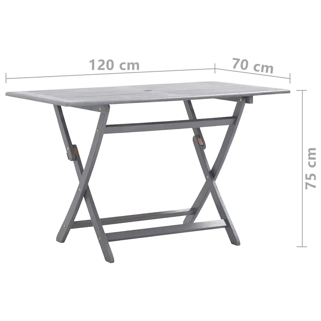 7 Piece Outdoor Dining Set Folding Acacia Wood Table Chairs Grey