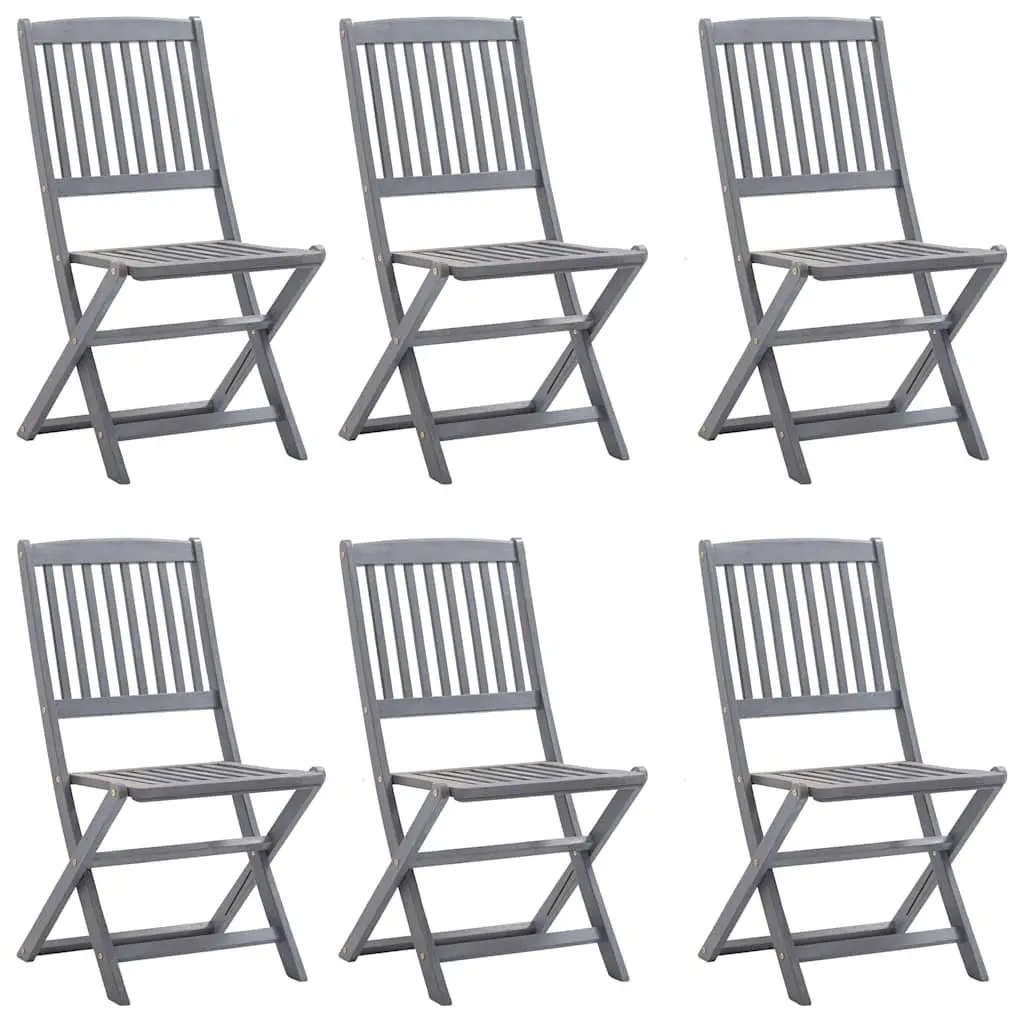 7 Piece Outdoor Dining Set Folding Acacia Wood Table Chairs Grey