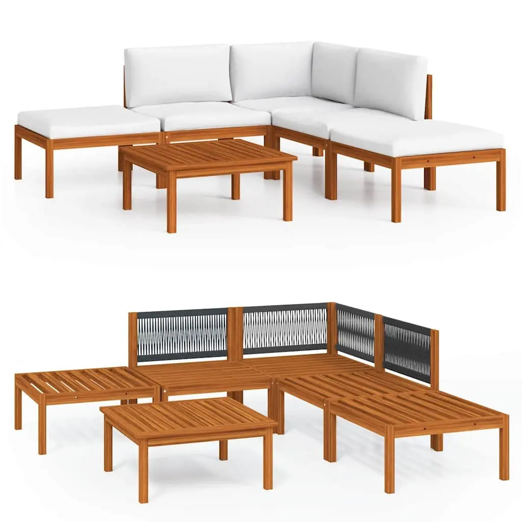 Garden Lounge Set 6 Piece Acacia Wood Rope Backrest White Outdoor Furniture