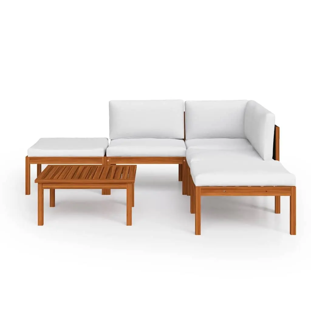 Garden Lounge Set 6 Piece Acacia Wood Rope Backrest White Outdoor Furniture