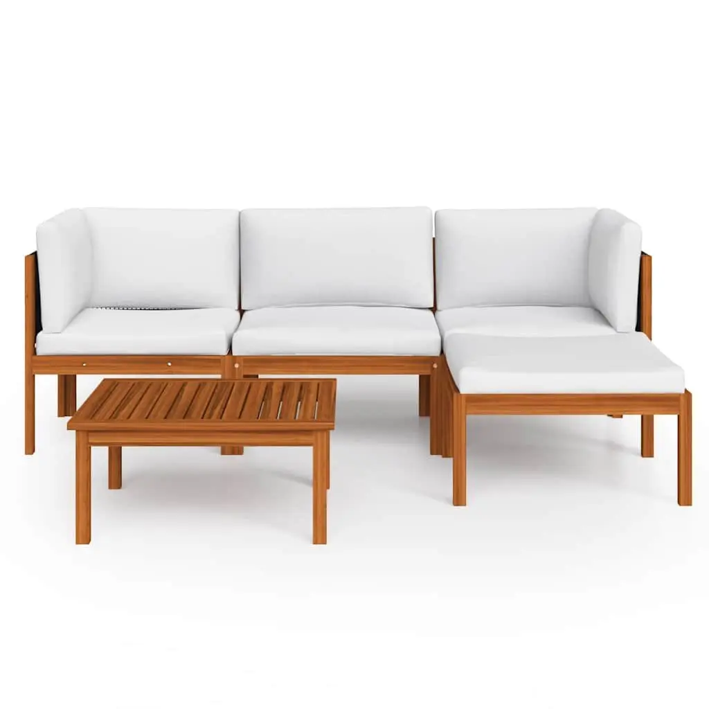 Garden Lounge Set 5 Piece Outdoor Furniture Solid Acacia Wood Rope Backrest White Cream