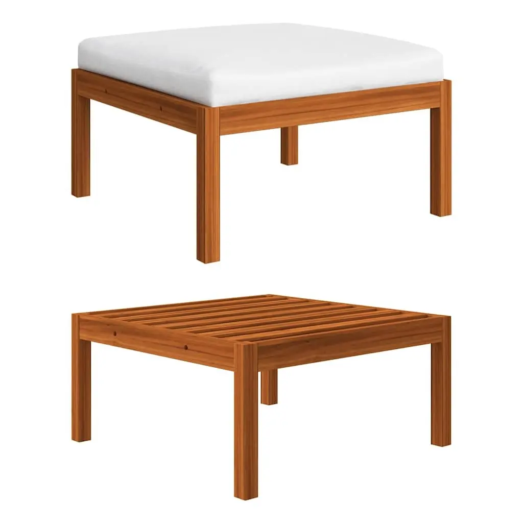 Garden Lounge Set 5 Piece Outdoor Furniture Solid Acacia Wood Rope Backrest White Cream