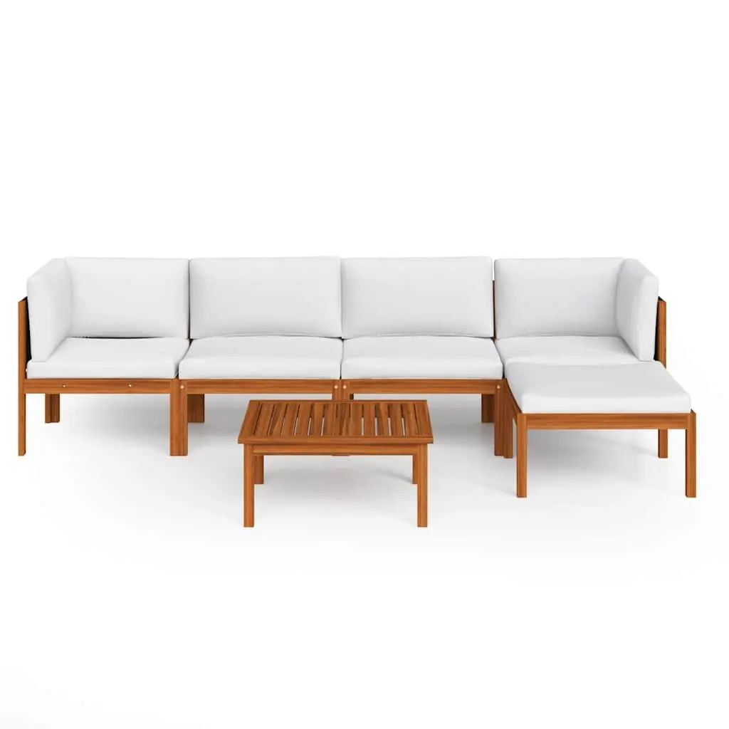 Garden Lounge Set Solid Acacia Wood 6 Piece Outdoor Furniture Patio Seating with Cushions White