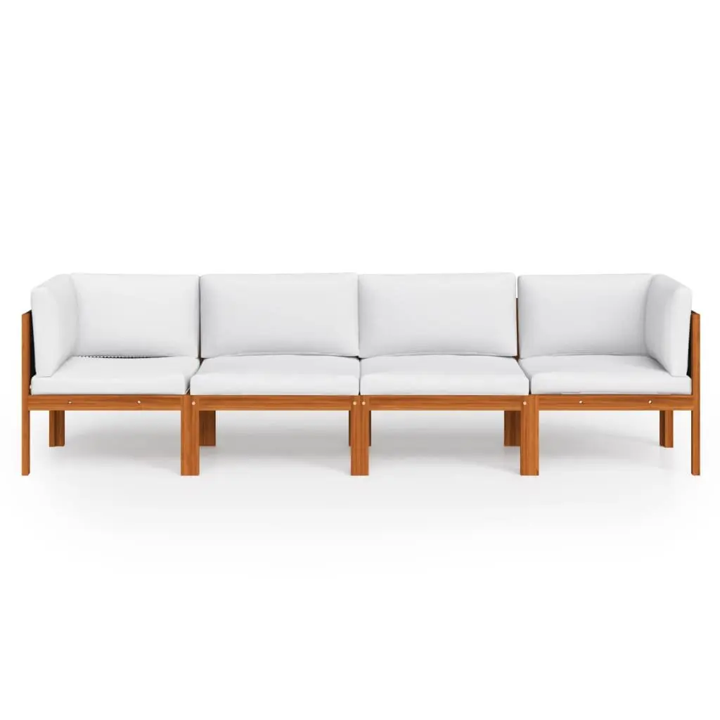 4-Seater Garden Sofa Pinewood and Steel Cream Rope Backrest Outdoor Lounge Patio Furniture Set