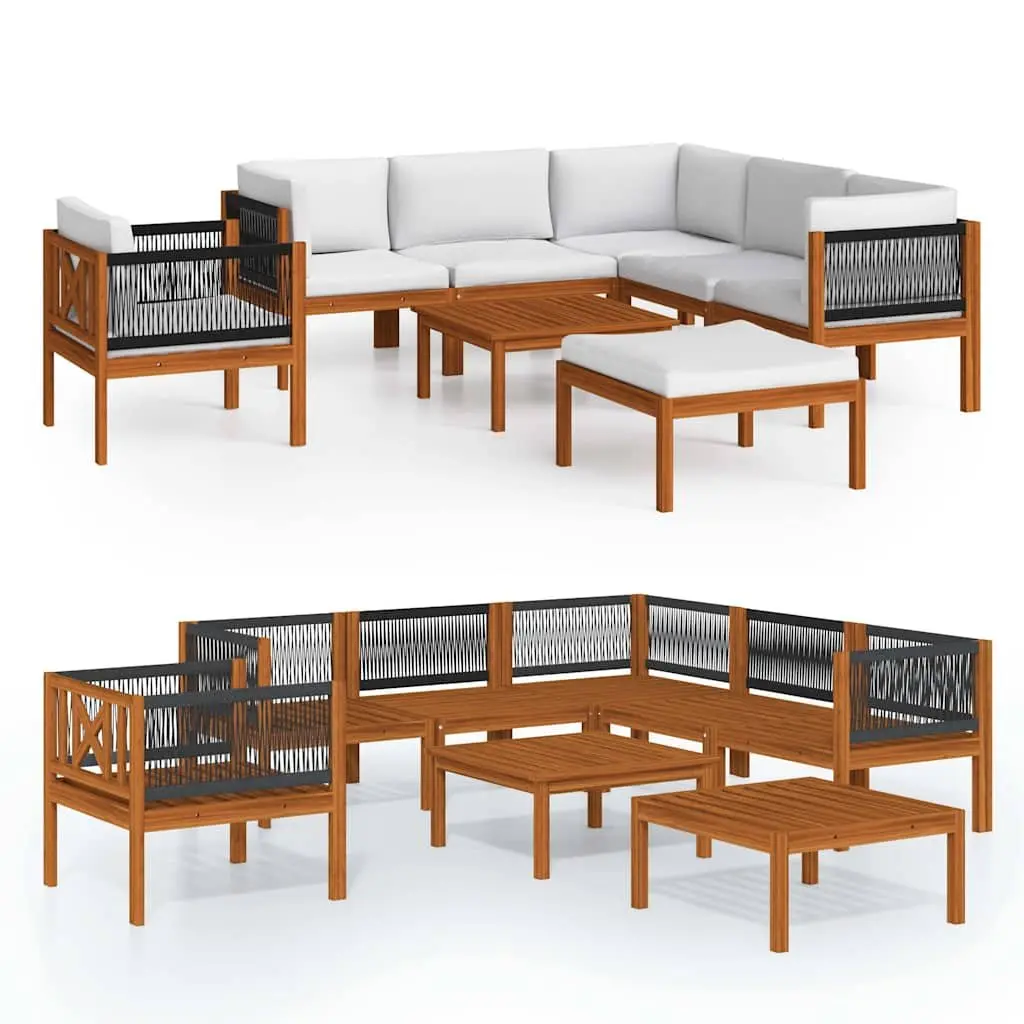 Garden Lounge Set Solid Acacia Wood 8 Piece Outdoor Furniture with Rope Backrest White