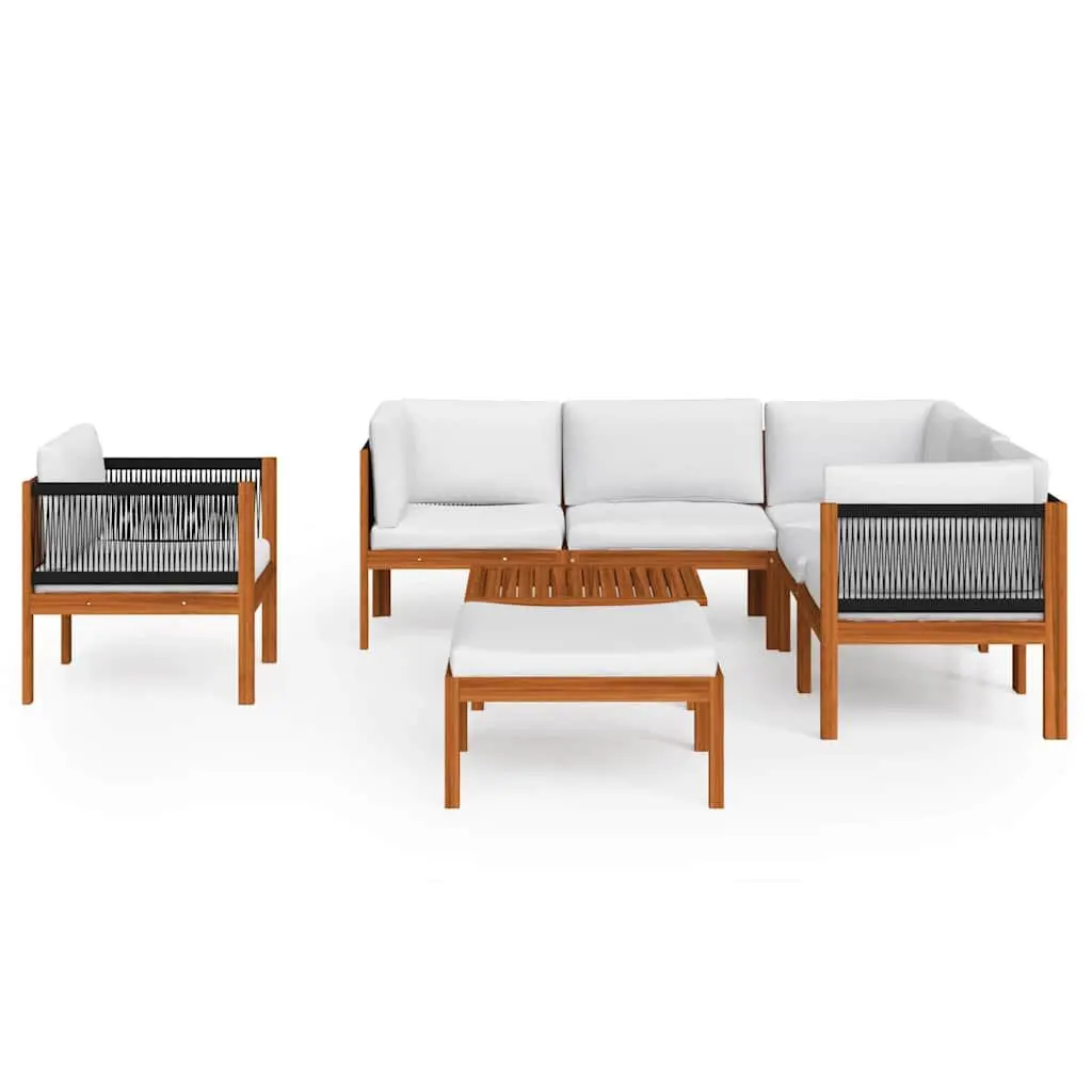 Garden Lounge Set Solid Acacia Wood 8 Piece Outdoor Furniture with Rope Backrest White