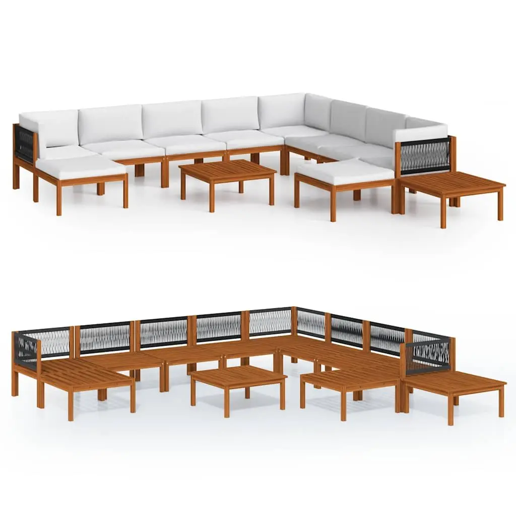 Garden Lounge Set 12 Piece Solid Acacia Wood Rope Weave Backrest White Outdoor Furniture