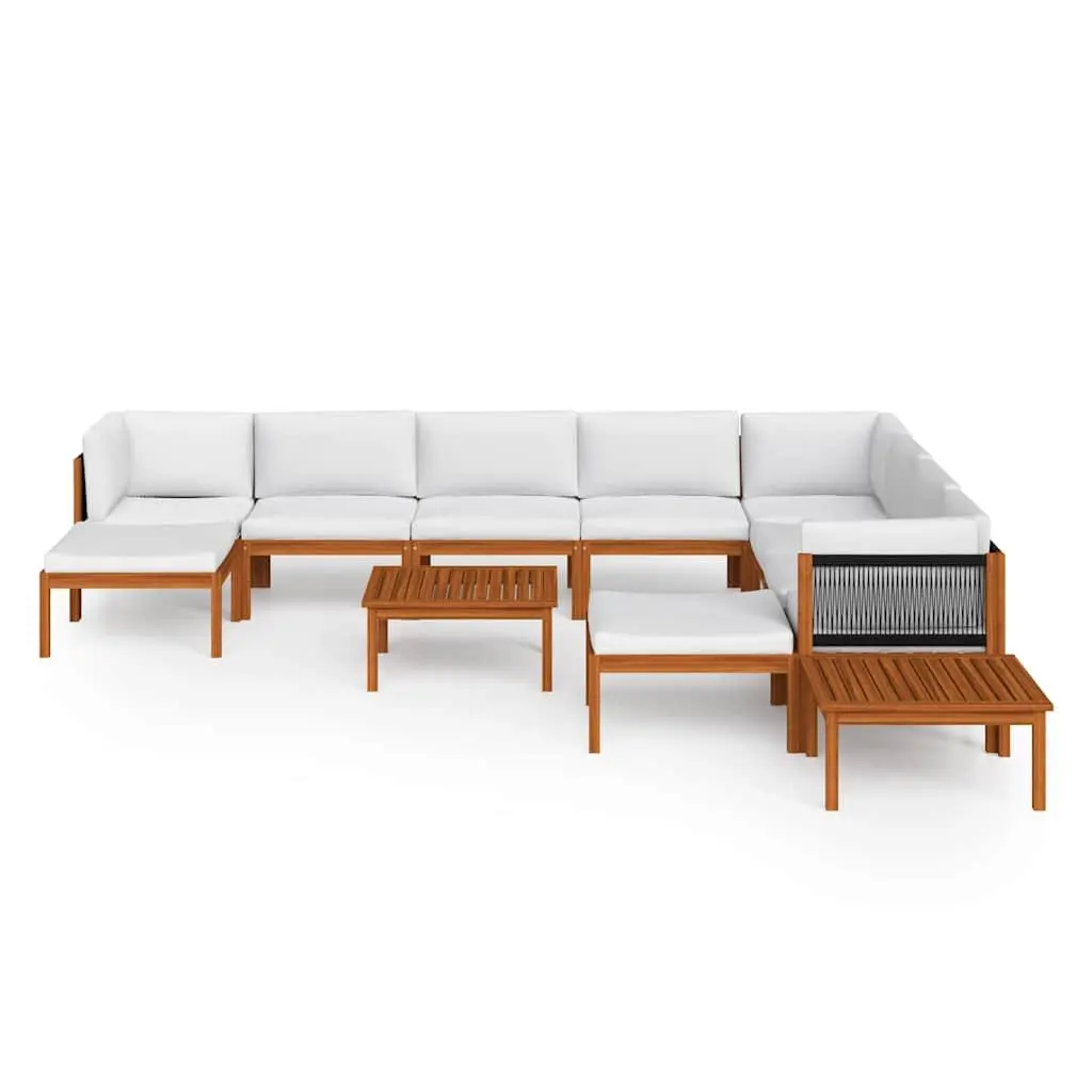 Garden Lounge Set 12 Piece Solid Acacia Wood Rope Weave Backrest White Outdoor Furniture