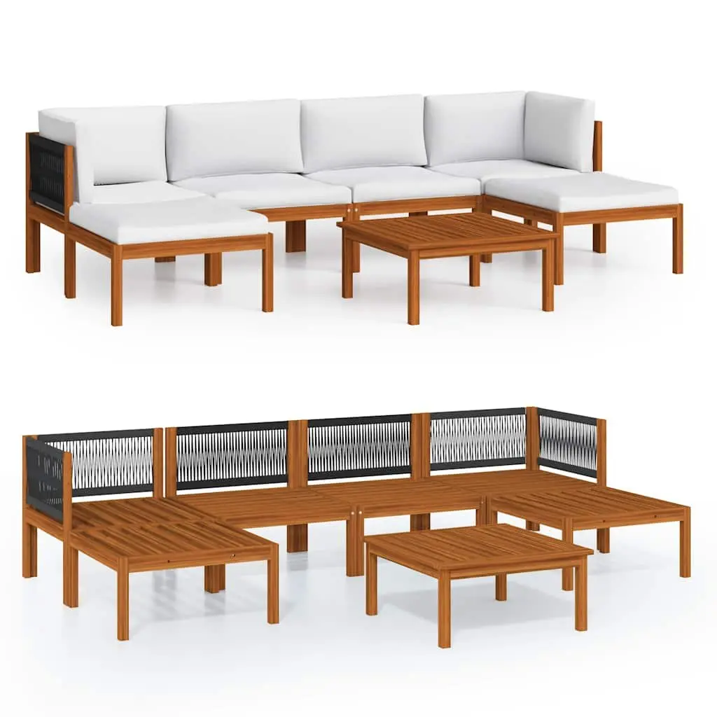 7 Piece Modular Outdoor Furniture Set Solid Pinewood Rope Woven Backrest Cushions White