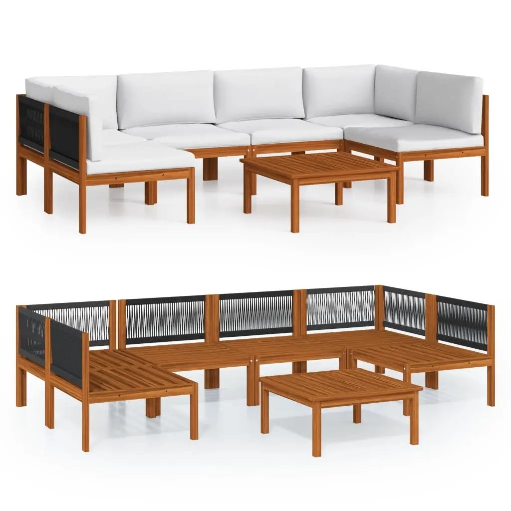 7 Piece Lounge Set Outdoor Furniture Solid Acacia Wood Rope Weave Backrest White