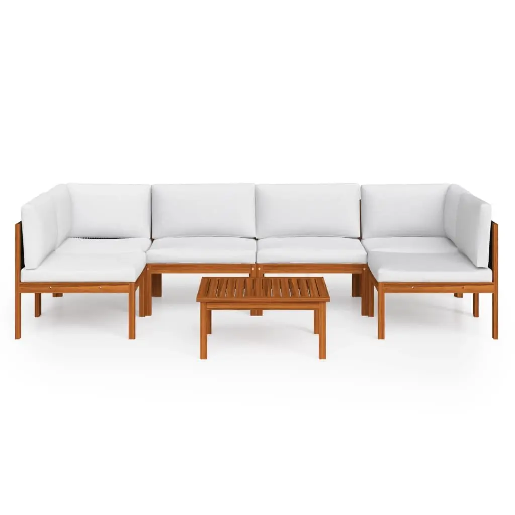 7 Piece Lounge Set Outdoor Furniture Solid Acacia Wood Rope Weave Backrest White