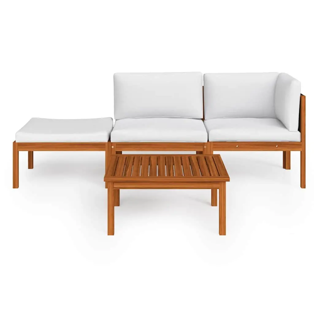 Garden Lounge Set 4 Piece Rope Backrest Patio Furniture with Cushions Cream