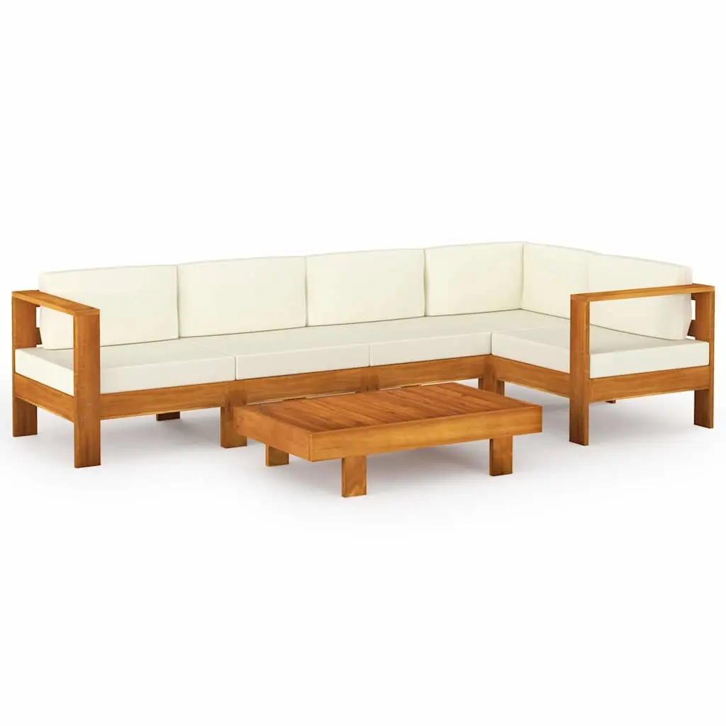 6 Piece Garden Lounge Set Solid Acacia Wood White Outdoor Patio Furniture with Cushions