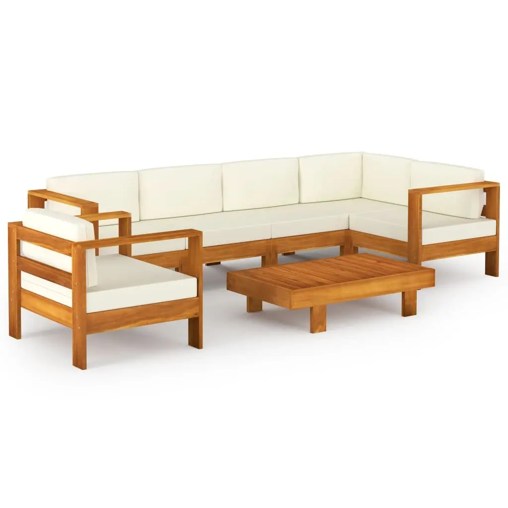 7 Piece Garden Lounge Set Acacia Wood Patio Seating White