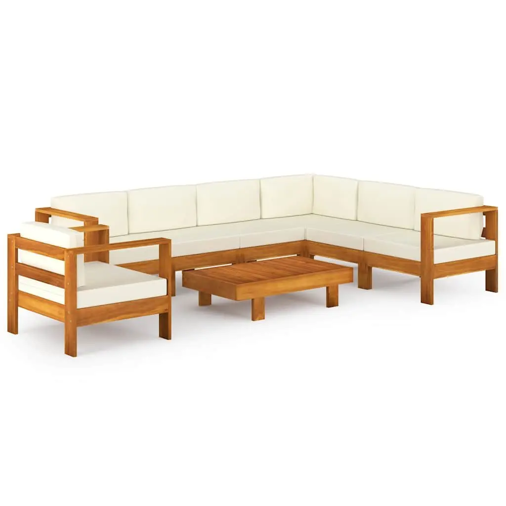 8 Piece Garden Lounge Set Acacia Wood Outdoor Furniture White with Cushions