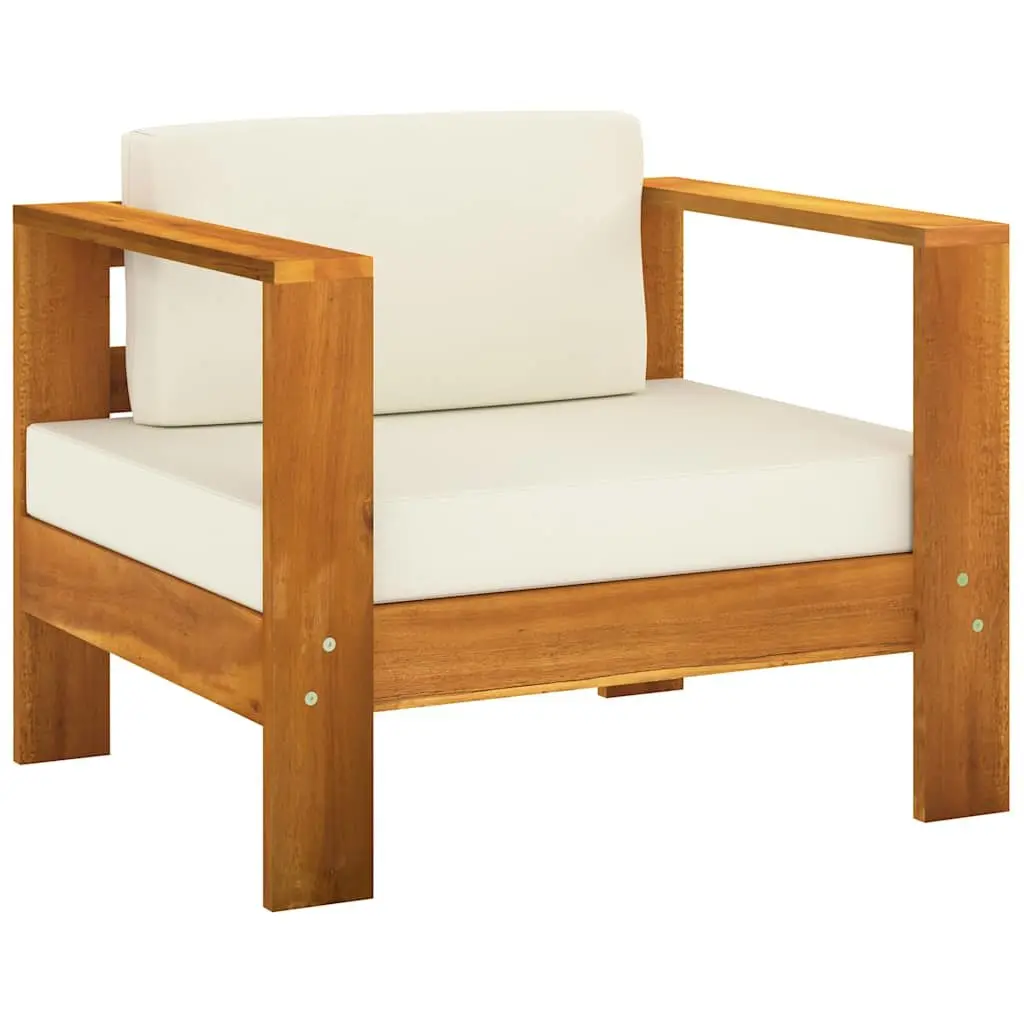 9 Piece Acacia Wood Garden Lounge Set White Cushions Patio Furniture