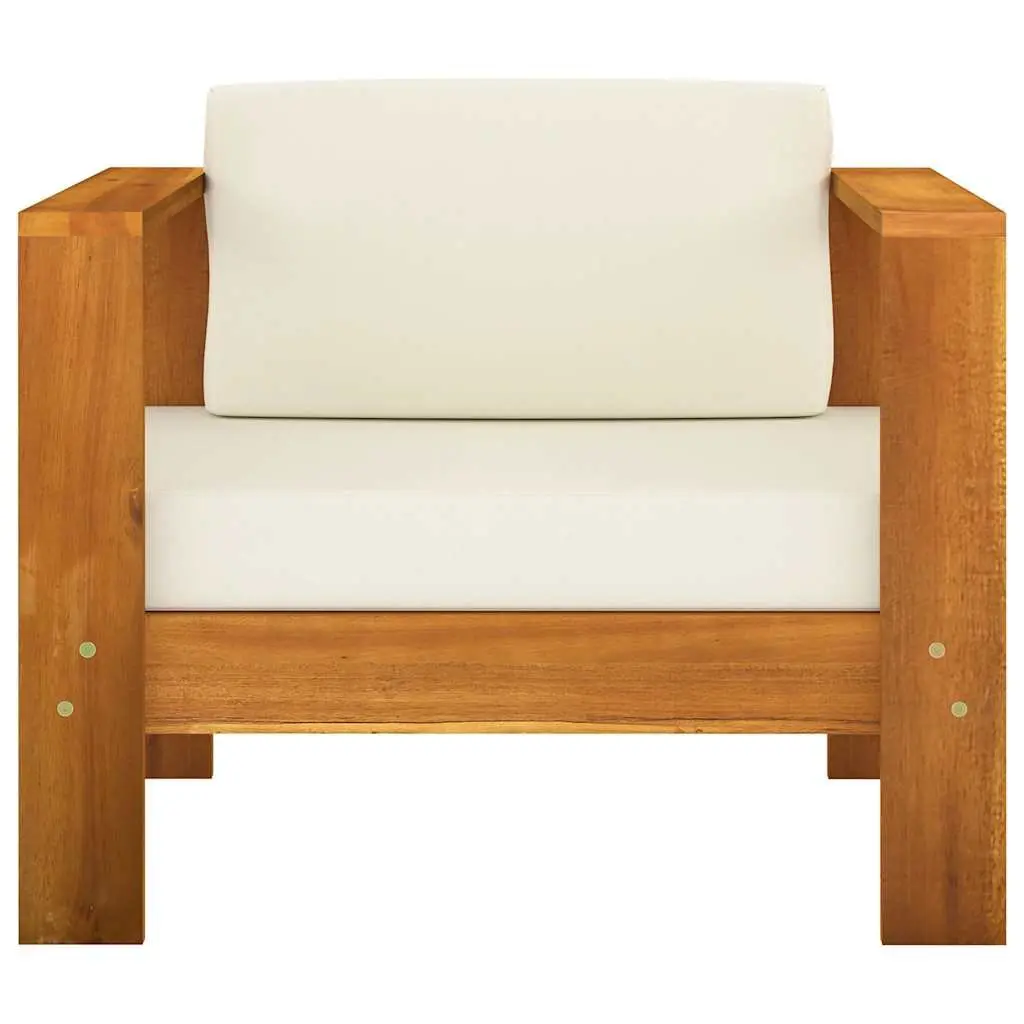 9 Piece Acacia Wood Garden Lounge Set White Cushions Patio Furniture
