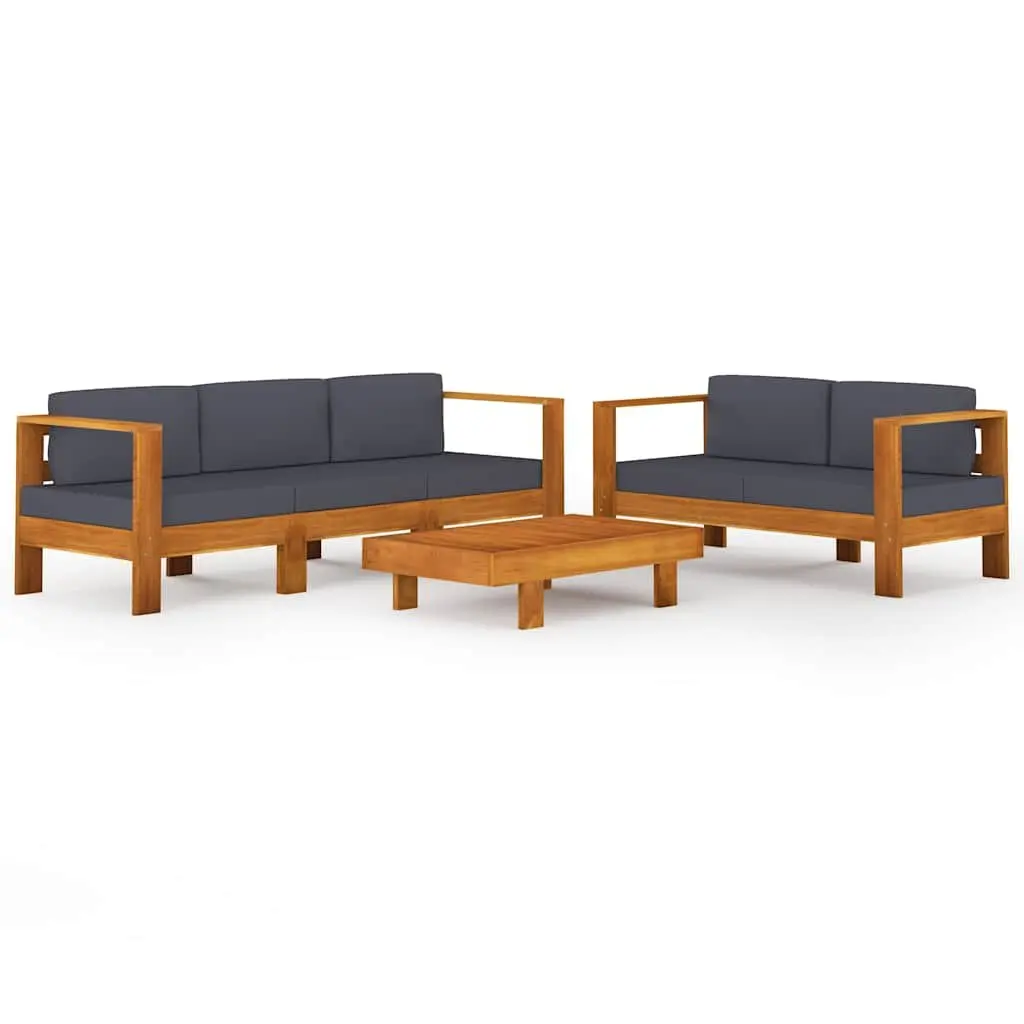 5 Piece Outdoor Lounge Set Acacia Wood Grey Cushions Patio Furniture Garden Sofa