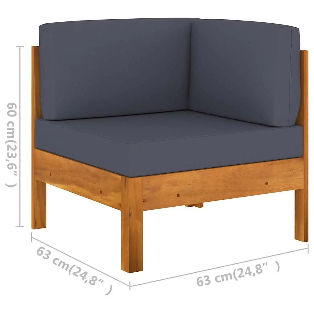 6 Piece Outdoor Garden Lounge Set Acacia Wood Frame Dark Grey Cushions