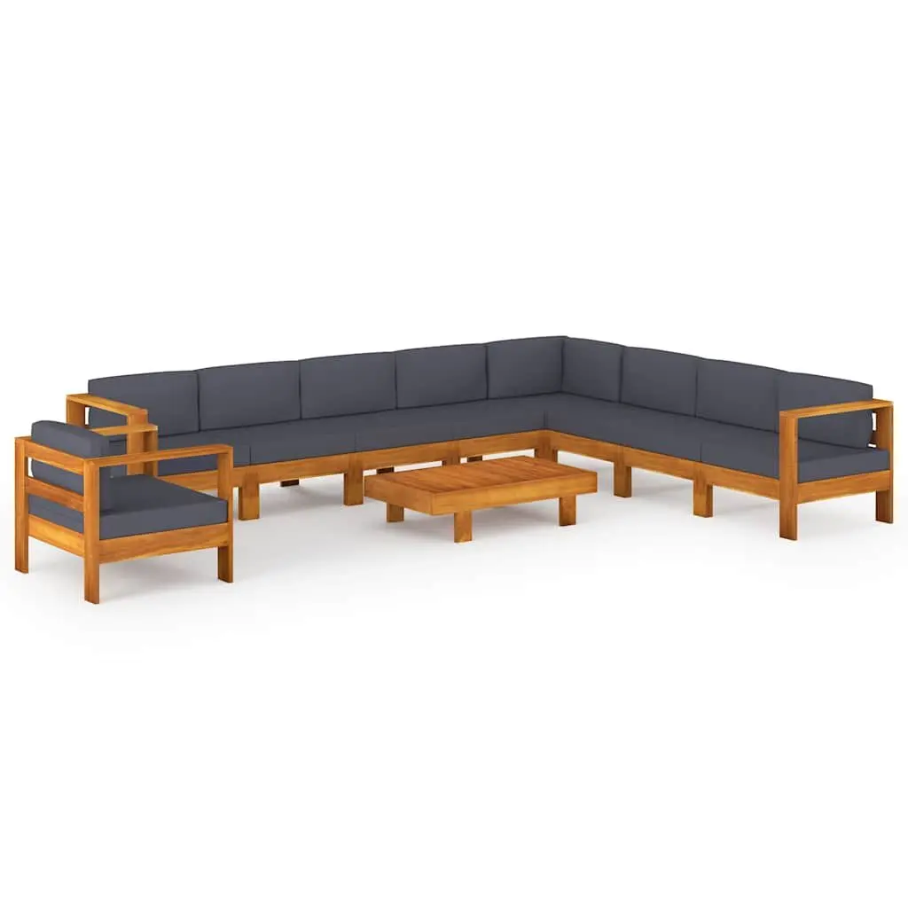 10 Piece Outdoor Furniture Set Solid Acacia Wood Grey Cushions Garden Lounge
