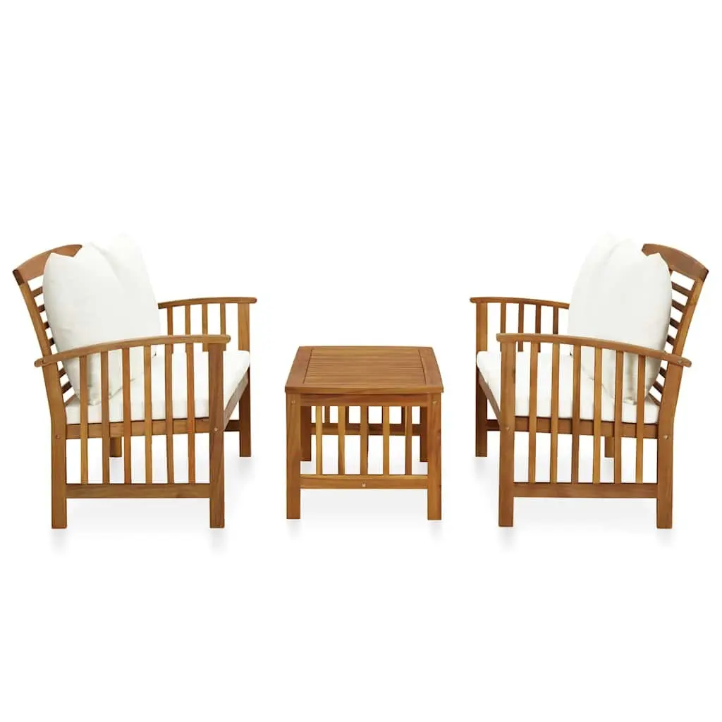 3 Piece Garden Lounge Set with Cushions Outdoor Patio Furniture Acacia Wood