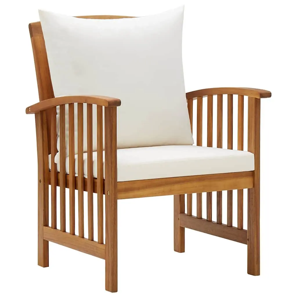 5 Piece Patio Lounge Set Solid Acacia Wood with Cushions White Outdoor Garden Furniture