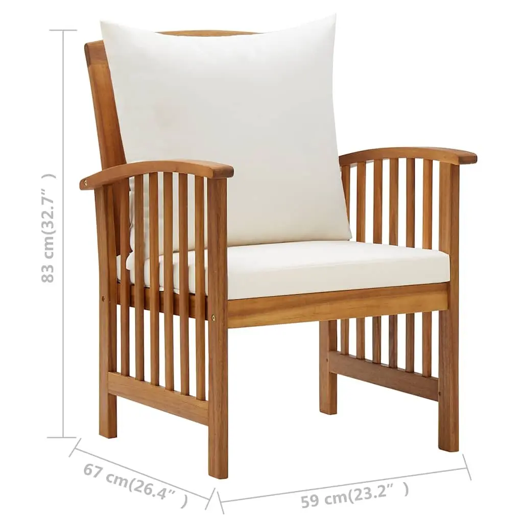 5 Piece Patio Lounge Set Solid Acacia Wood with Cushions White Outdoor Garden Furniture