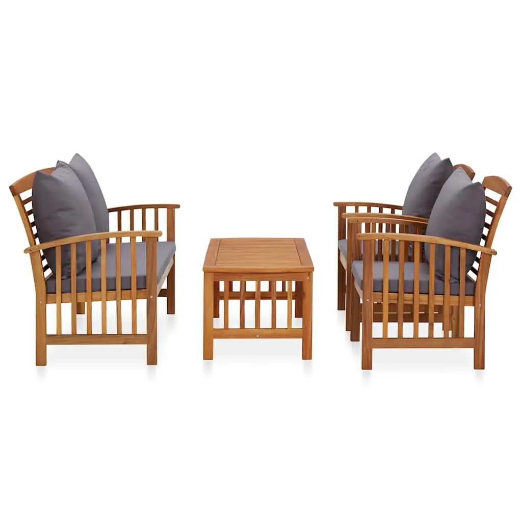 Garden Lounge Set Solid Acacia Wood 4 Piece Outdoor Furniture Patio Seating Grey Cushions