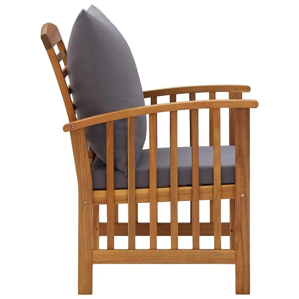Garden Lounge Set Solid Acacia Wood 4 Piece Outdoor Furniture Patio Seating Grey Cushions