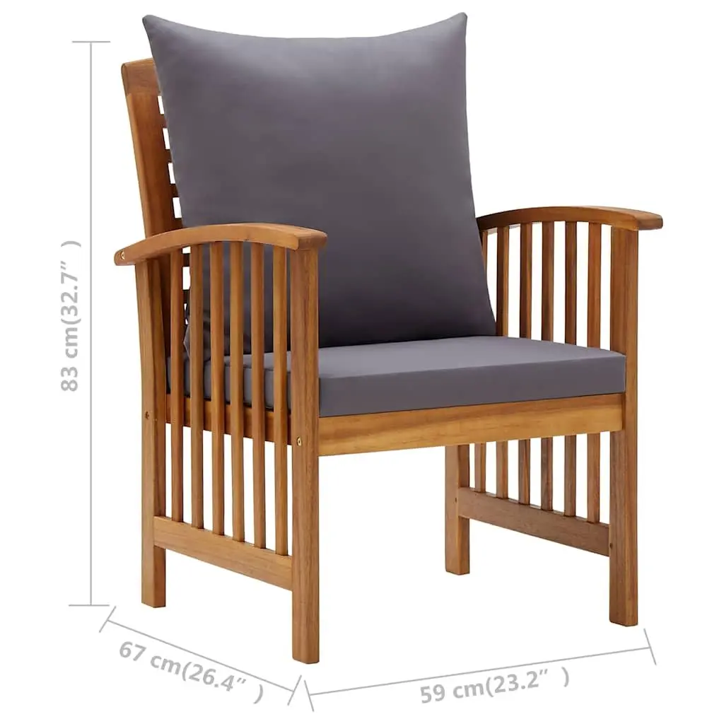 5 Piece Solid Acacia Wood Lounge Set Outdoor Patio Furniture Grey with Cushions