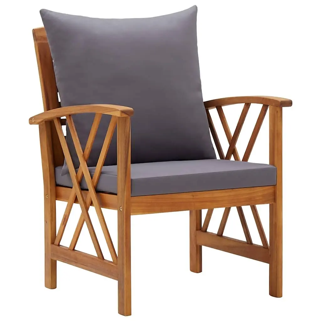 4 Piece Garden Lounge Set Solid Acacia Wood Grey Outdoor Furniture with Cushions