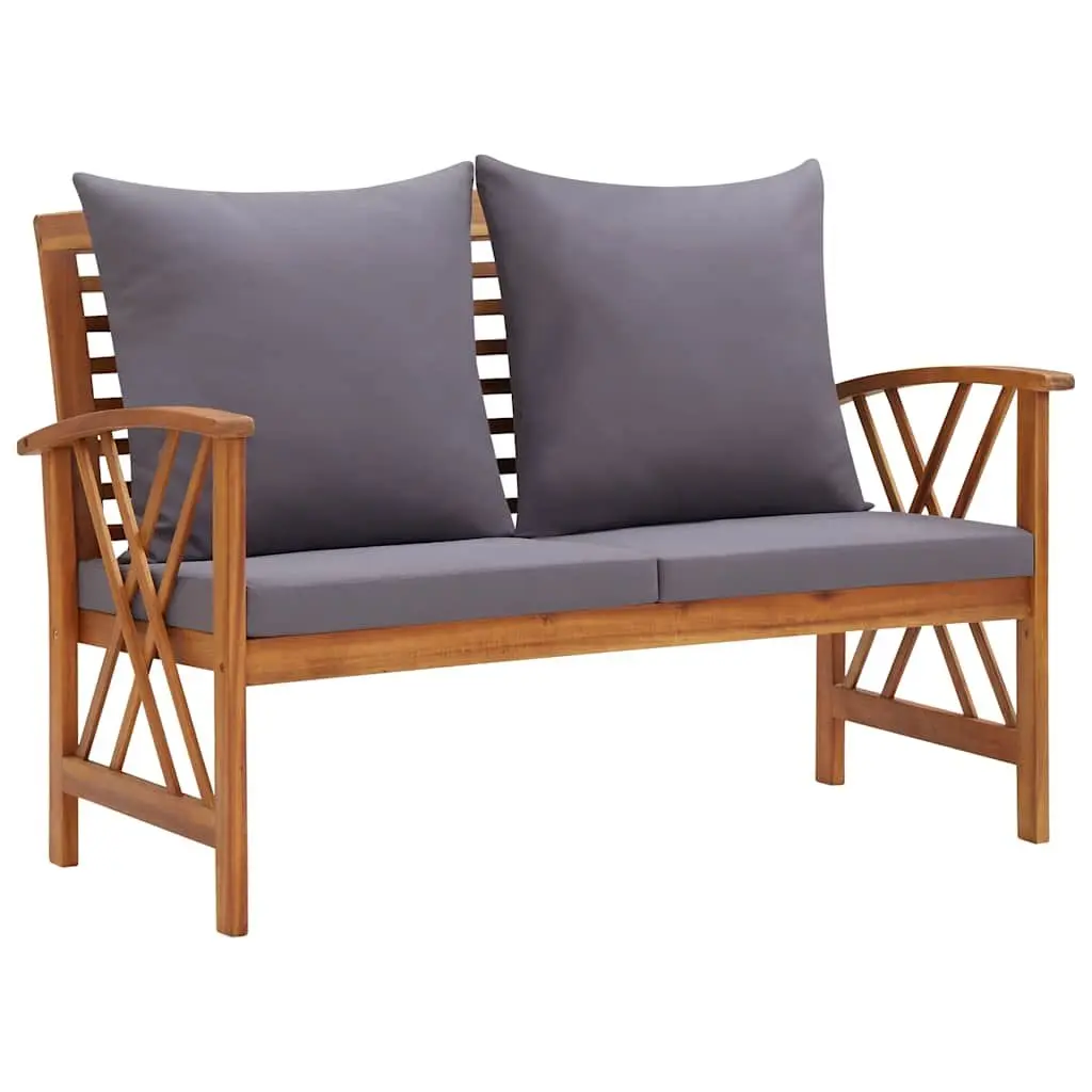 4 Piece Garden Lounge Set Solid Acacia Wood Grey Outdoor Furniture with Cushions