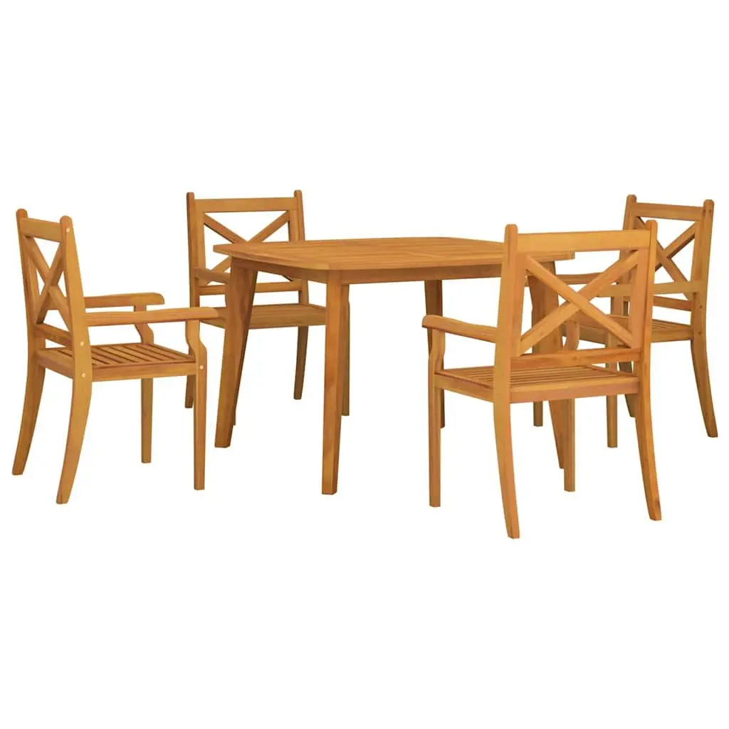 5 Piece Garden Dining Set Solid Acacia Wood Brown Slatted Outdoor Patio Furniture