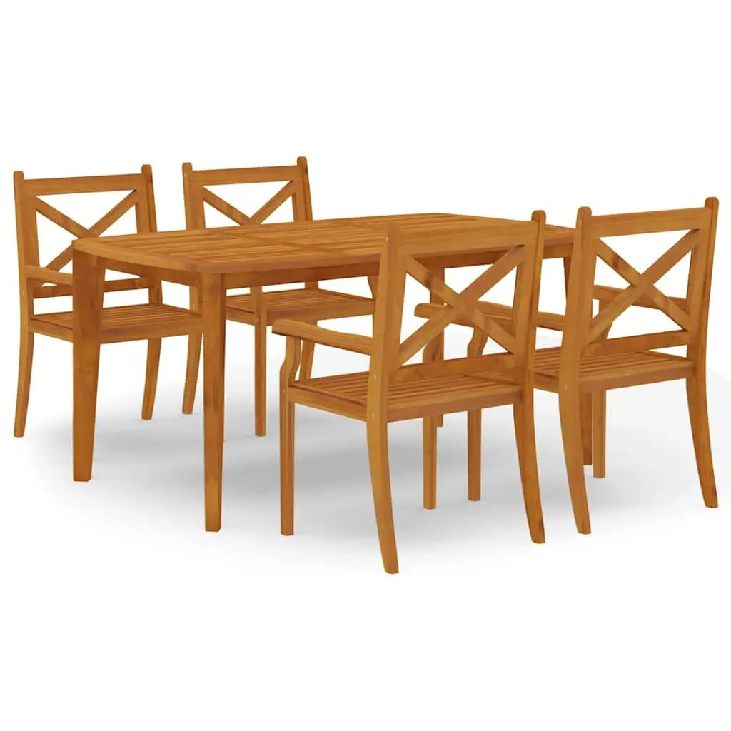 5 Piece Dining Set Garden Furniture Rustic Acacia Wood Brown Patio Table and Chairs