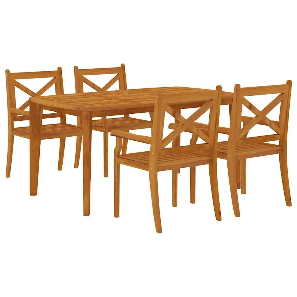 5 Piece Dining Set Garden Furniture Rustic Acacia Wood Brown Patio Table and Chairs