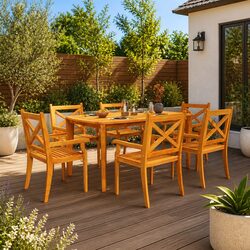 7 Piece Outdoor Garden Dining Set Solid Acacia Wood Patio Table Chairs Brown