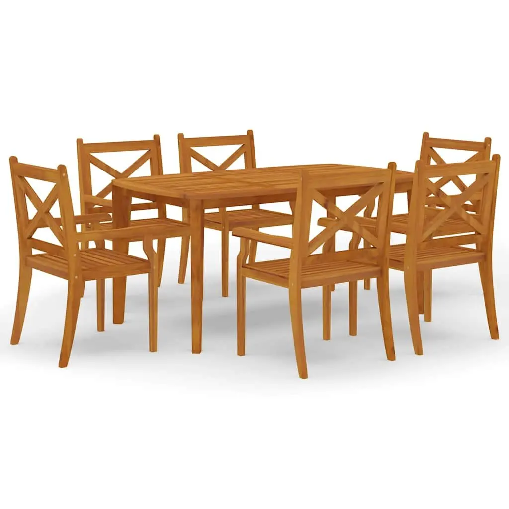 7 Piece Outdoor Dining Set Solid Acacia Wood Patio Table Chairs Brown