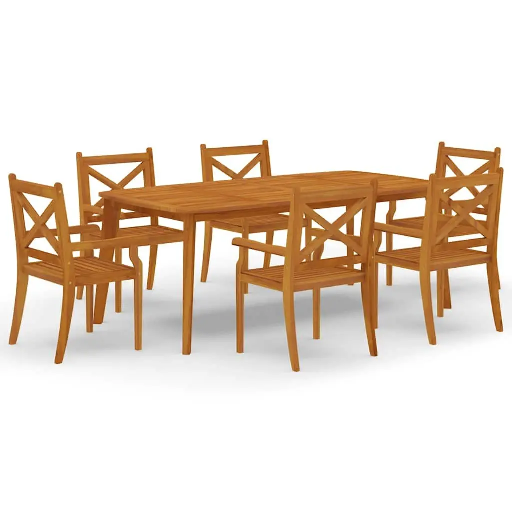 7 Piece Dining Set Acacia Wood Solid Brown Outdoor Patio Table and Chairs