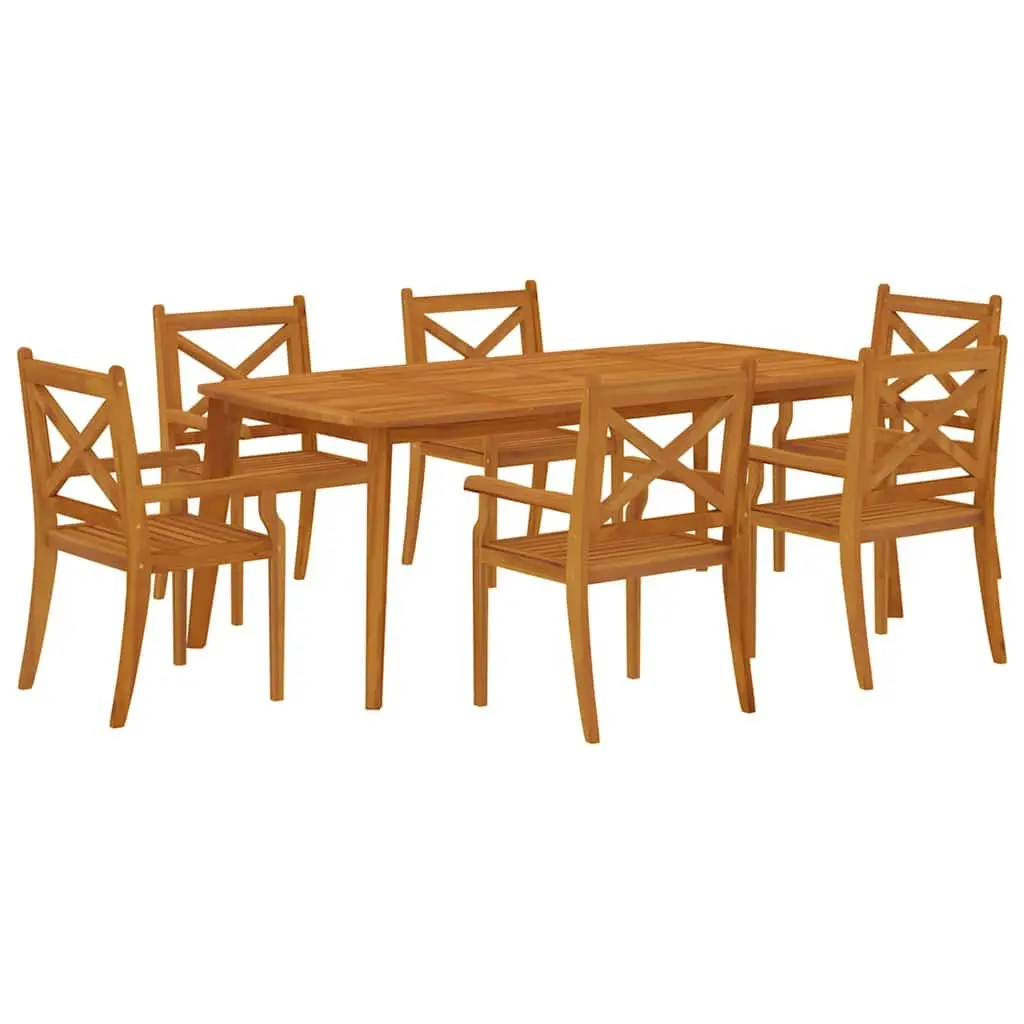 7 Piece Dining Set Acacia Wood Solid Brown Outdoor Patio Table and Chairs