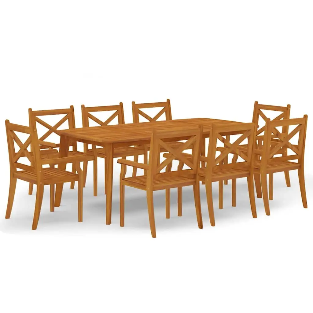 9 Piece Outdoor Dining Set Brown Solid Wood Acacia Garden Table Chairs