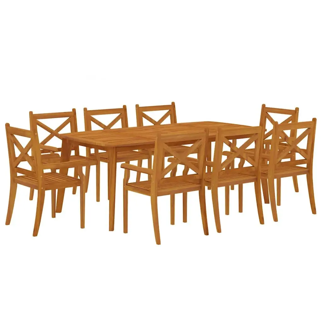 9 Piece Outdoor Dining Set Brown Solid Wood Acacia Garden Table Chairs