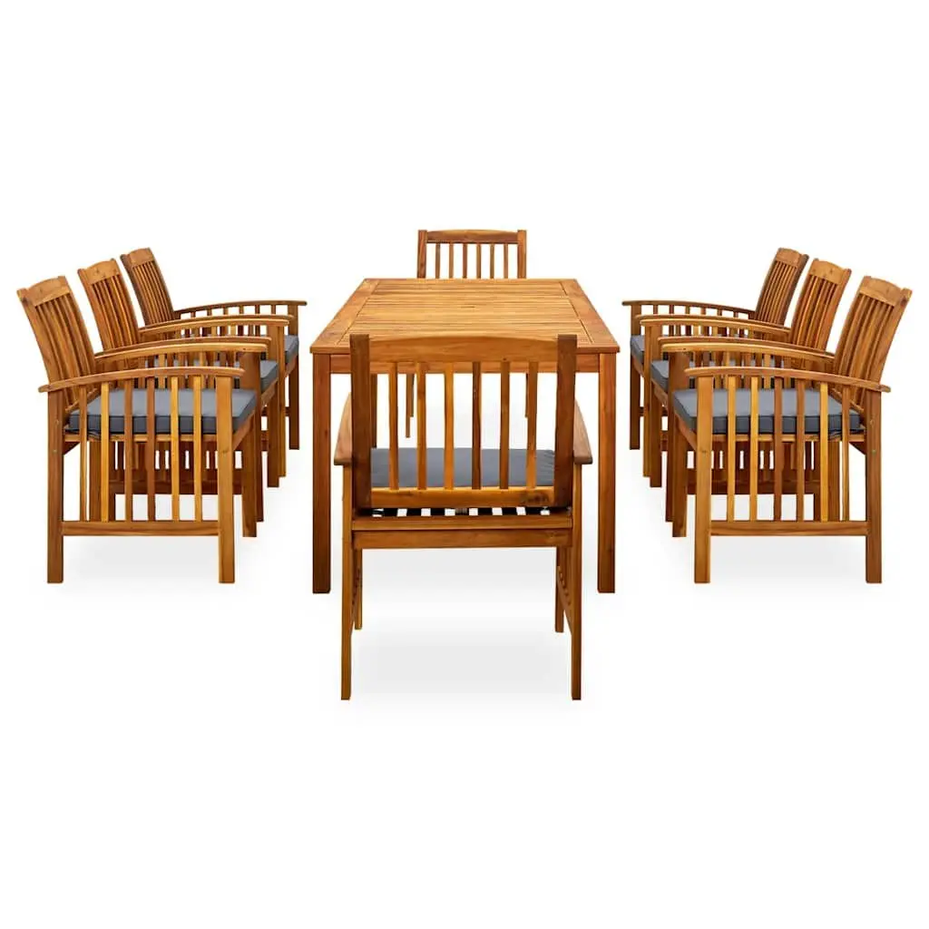9PieceGardenDiningSetOutdoorFurnitureGreySolidAcaciaWoodTableandChairswithCushions