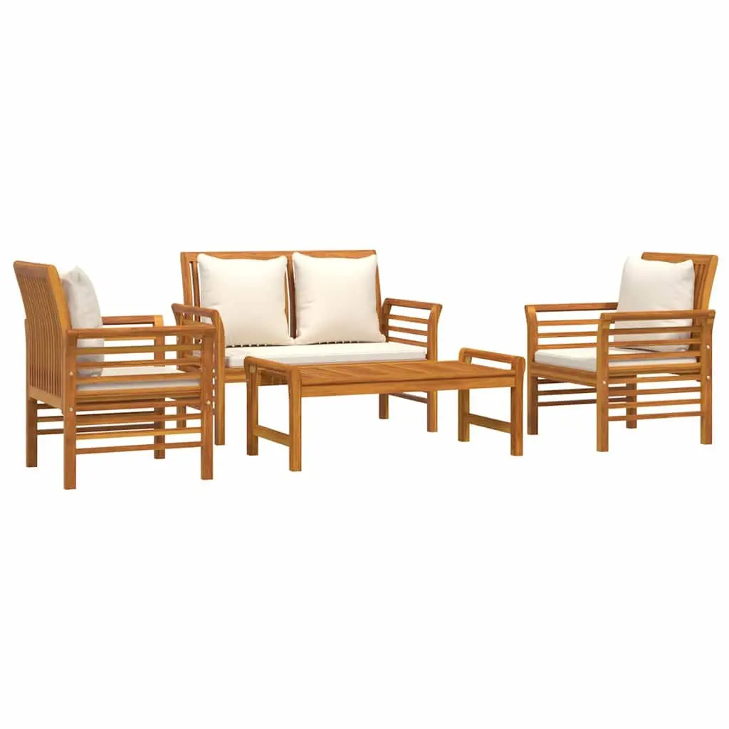 4 Piece Outdoor Lounge Set Solid Acacia Wood Brown Furniture with Cushions