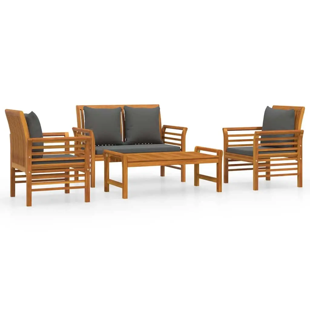 4 Piece Garden Lounge Set with Cushions Solid Acacia Wood Outdoor Furniture