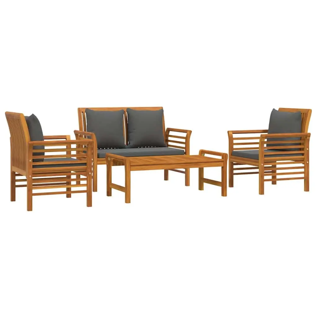 4 Piece Garden Lounge Set with Cushions Solid Acacia Wood Outdoor Furniture